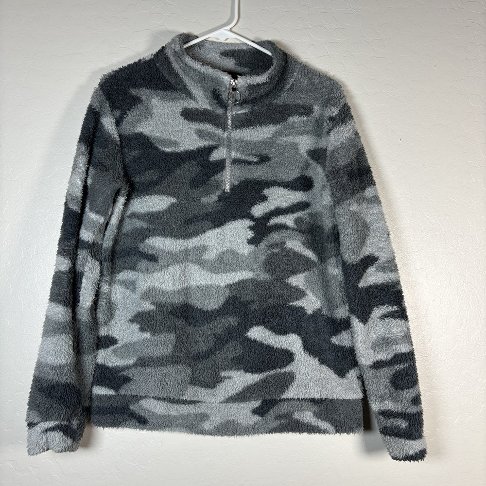 Weekending Sherpa Pullover Womens Small Black‎ Gray 1/2 Zip Warm Long Sleeve